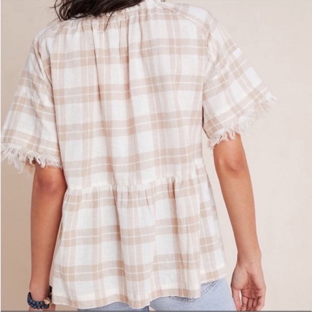 Pilcro Anthropologie Bette Babydoll Frayed Blouse - Picture 2 of 9